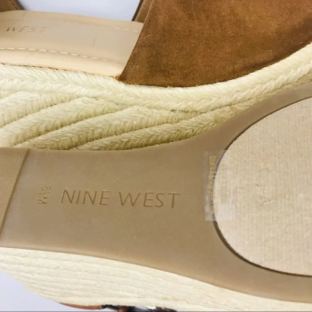 New! Nine West Espadrille Faux Suede Faux Leather Straw Wedge Platform Sandals